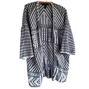 FOREVER 21 Knitted Kimono Sweater White Blue Geometric Print 100% Cotton Size M